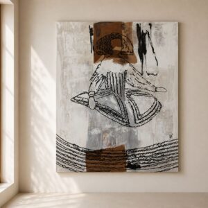 Cuadro Menina Velázquez pintado a mano sobre lienzo en tonos blanco, beige, gris, negro y marrón, ideal para decorar salones modernos y elegantes.