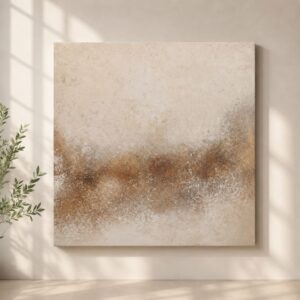 Cuadro abstracto en tonos beige, crema y marrón tierra con textura artística y acabado elegante. Obra contemporánea de estilo minimalista ideal para decoración nórdica, japonesa o moderna, perfecta para salones, dormitorios y espacios sofisticados.
