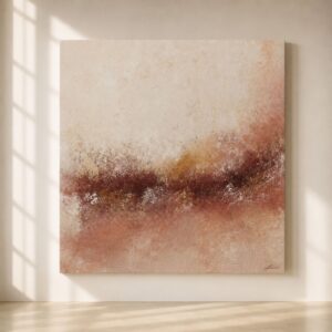 Cuadro abstracto moderno coral y terracota con textura artística sobre lienzo. Pintura decorativa contemporánea en tonos beige para salón, comedor y dormitorio de estilo nórdico y minimalista.
