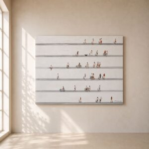 Descubre cómo queda el cuadro Escalones pintado a mano en un salón moderno de estilo mediterráneo. Inspírate con este fotomontaje exclusivo de Home Original y encuentra el cuadro perfecto para decorar tu hogar.