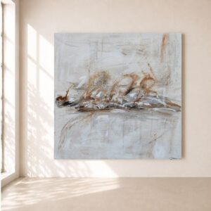 Cuadro Verona pintado a mano en tonos beige, arena, blanco y marrón con composición abstracta y texturas elegantes para salón, comedor o dormitorio.
