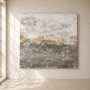 El cuadro Ambiente es una obra abstracta pintada a mano diseñada para aportar equilibrio, serenidad y sofisticación a cualquier estancia. Su composición en tonos beige, blanco, arena y delicados matices naturales lo convierte en una pieza atemporal, ideal para salones, comedores, dormitorios y recibidores de estilo moderno, minimalista o mediterráneo. Cada cuadro está elaborado artesanalmente en España por los pintores de Home Original, ofreciendo una obra exclusiva con acabados de alta calidad y disponible en diferentes medidas para adaptarse a cualquier proyecto de interiorismo.