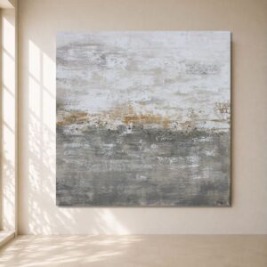 Cuadro abstracto pintado a mano en tonos gris, beige y blanco. Una obra elegante y atemporal que aporta serenidad y sofisticación a salones, dormitorios y espacios de estilo Wabi-Sabi, Japandi o contemporáneo.