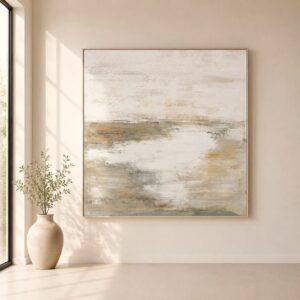 Cuadro abstracto Campiña de Córdoba pintado a mano en tonos tierra, beige y blanco para salón moderno | Home Original