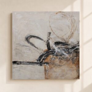 Cuadro abstracto cuadrado Vela Óxido pintado a mano en tonos beige, negro, blanco y óxido con textura artística para salones modernos, minimalistas y estilo wabi sabi.