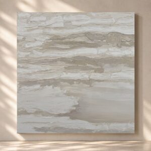 Descubre el Cuadro El Camino, una obra abstracta pintada a mano en tonos beige y blanco, con textura en relieve y acabado artesanal.